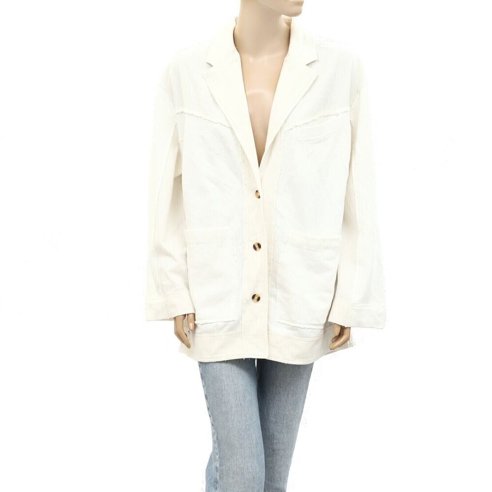267224 Free People We The Free Buttondown Shirt Jacket Top Cardigan Ivory XS New